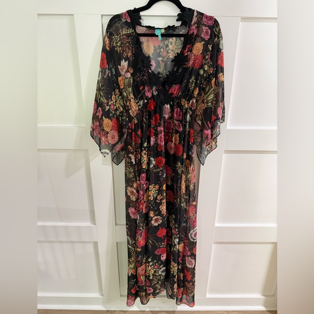 Farm Rio Laina Floral Maxi Dress – Size Large – Sheer w/ Slip - Picture 5 of 10